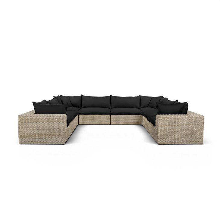Cali Black Fabric & Natural Wicker Modular Outdoor U-Sectional