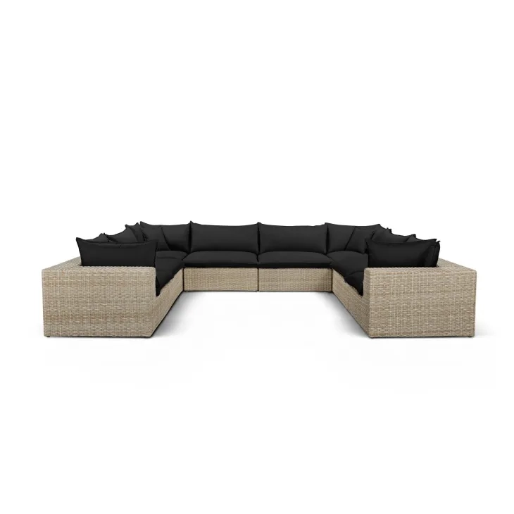 Cali Black Fabric & Natural Wicker Modular Outdoor U-Sectional