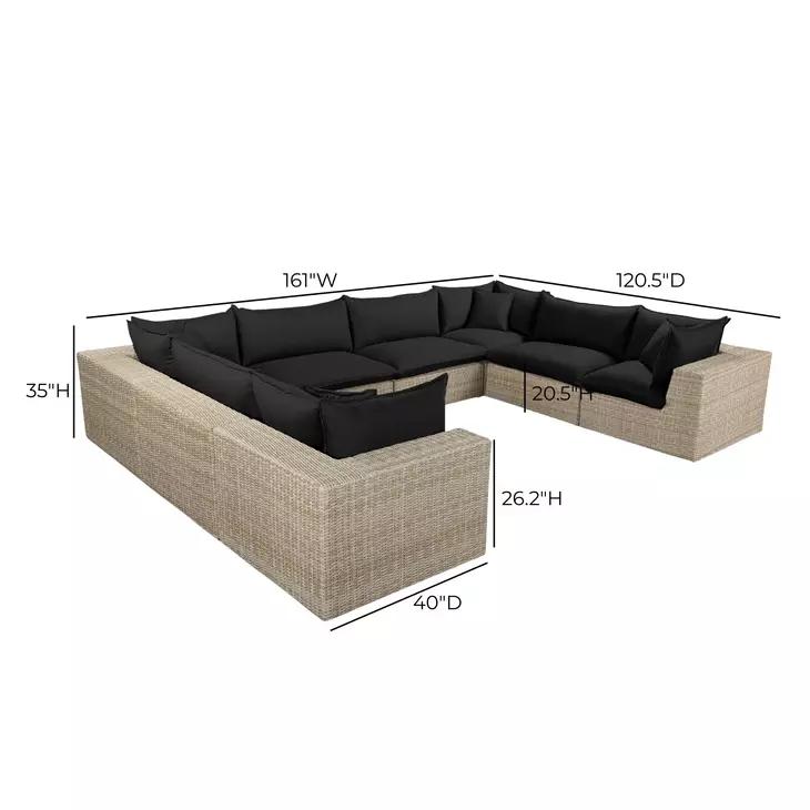 Cali Black Fabric & Natural Wicker Modular Outdoor U-Sectional