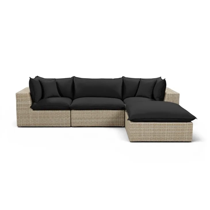 Cali Black Fabric & Natural Wicker Modular Outdoor Sectional