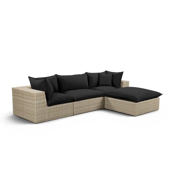 Cali Black Fabric & Natural Wicker Modular Outdoor Sectional