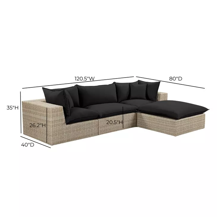 Cali Black Fabric & Natural Wicker Outdoor Modular Sectional
