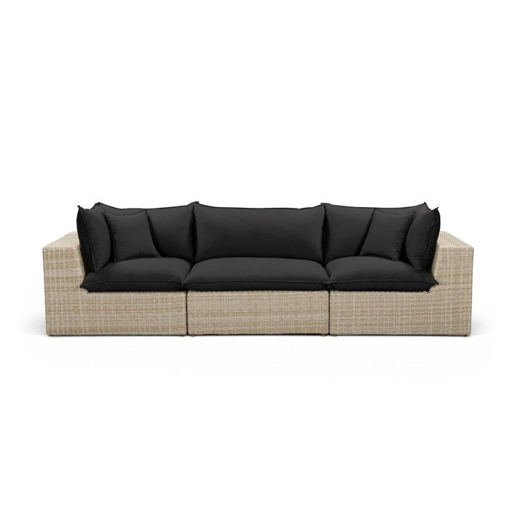 Cali Black Fabric & Natural Wicker Modular Outdoor Conversation Set