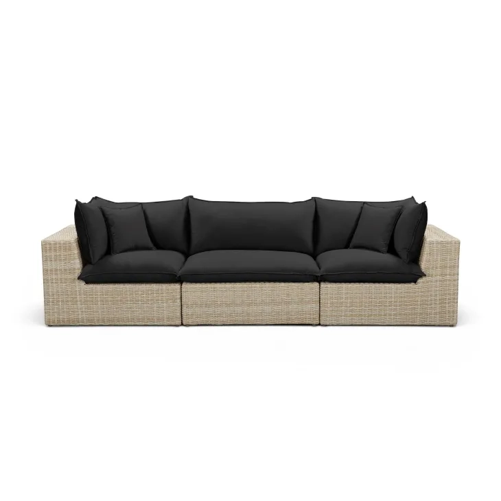 Cali Black Fabric & Natural Wicker Modular Outdoor Conversation Set