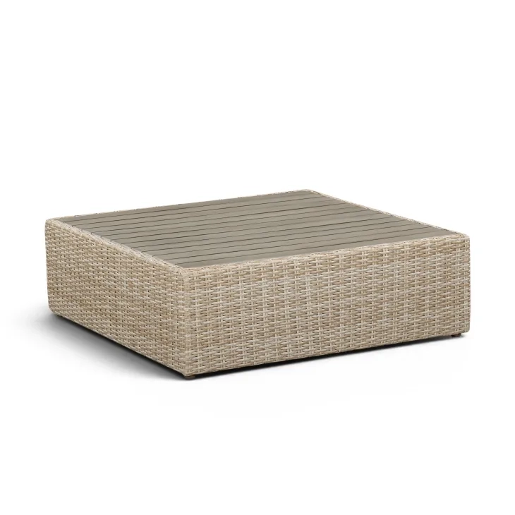 Cali Black Performance Fabric & Natural Wicker Outdoor Ottoman