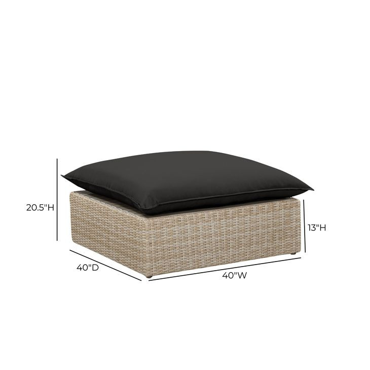 Cali Black Performance Fabric & Natural Wicker Outdoor Ottoman
