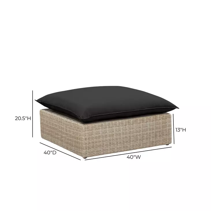 Cali Black Performance Fabric & Natural Wicker Outdoor Ottoman