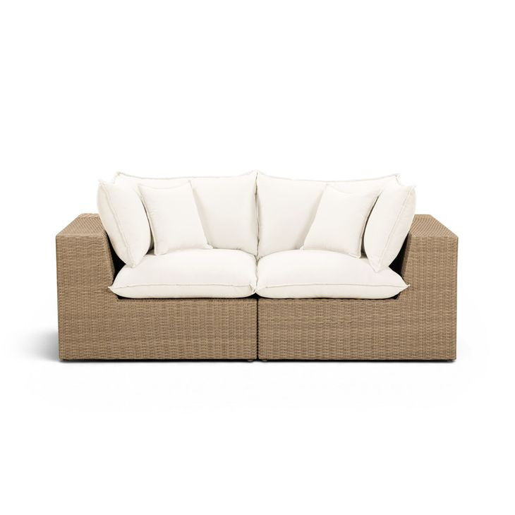 Cali Natural Performance Fabric & Brown Wicker Modular Outdoor Loveseat