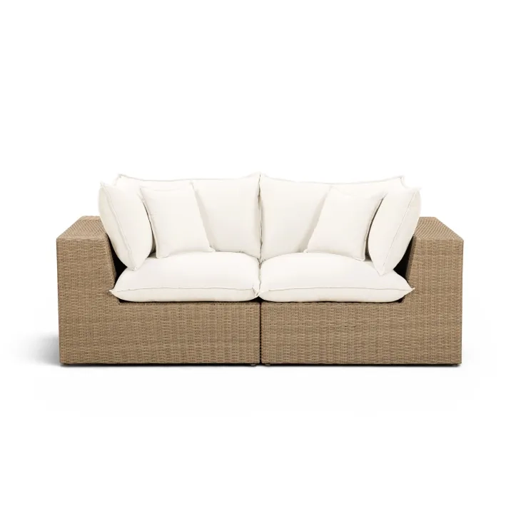 Cali Natural Performance Fabric & Brown Wicker Modular Outdoor Loveseat