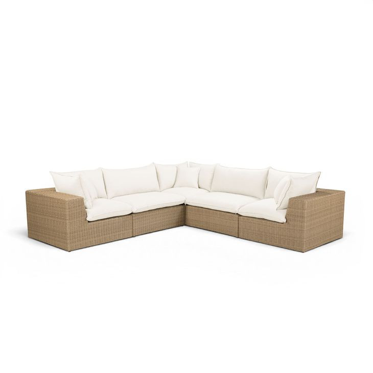 Cali Natural Performance Fabric & Brown Wicker Modular Outdoor L-Sectional