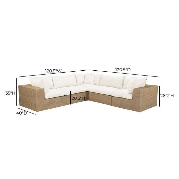 Cali Natural Performance Fabric & Brown Wicker Modular Outdoor L-Sectional