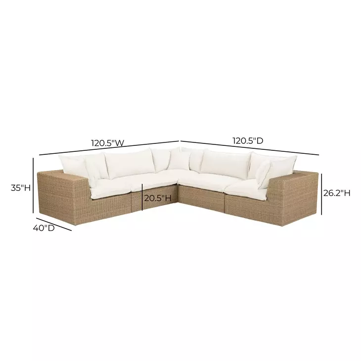 Cali Natural Performance Fabric & Brown Wicker Modular Outdoor L-Sectional