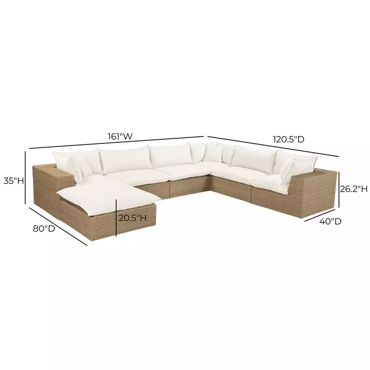 Cali Natural Performance Fabric & Brown Wicker Modular Outdoor Large Chaise Sectional