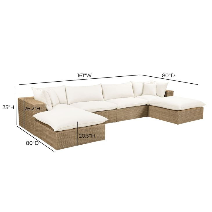 Cali Natural Performance Fabric & Brown Wicker Modular Outdoor U-Chaise Sectional