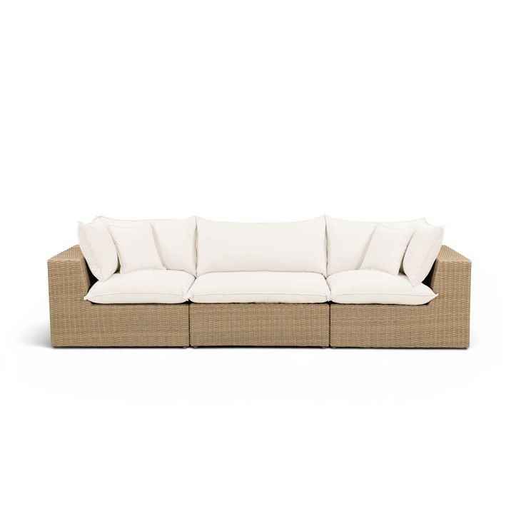 Cali Natural Performance Fabric & Brown Wicker Modular Outdoor Conversation Set