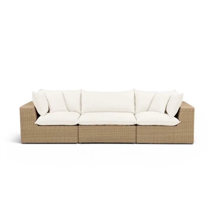 Cali Natural Performance Fabric & Brown Wicker Modular Outdoor Sofa