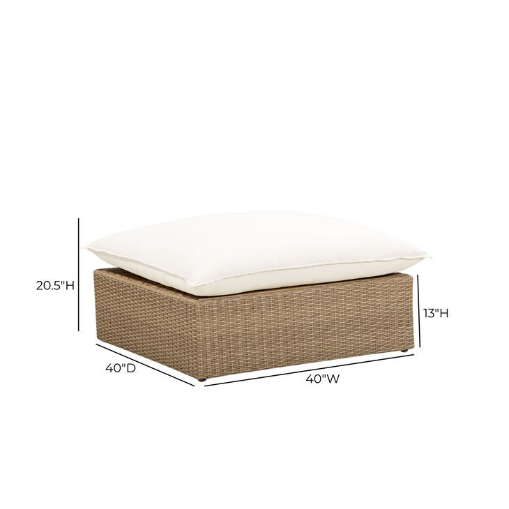 Cali Natural Performance Fabric & Brown Wicker Outdoor Ottoman