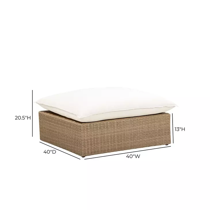 Cali Natural Performance Fabric & Brown Wicker Outdoor Ottoman