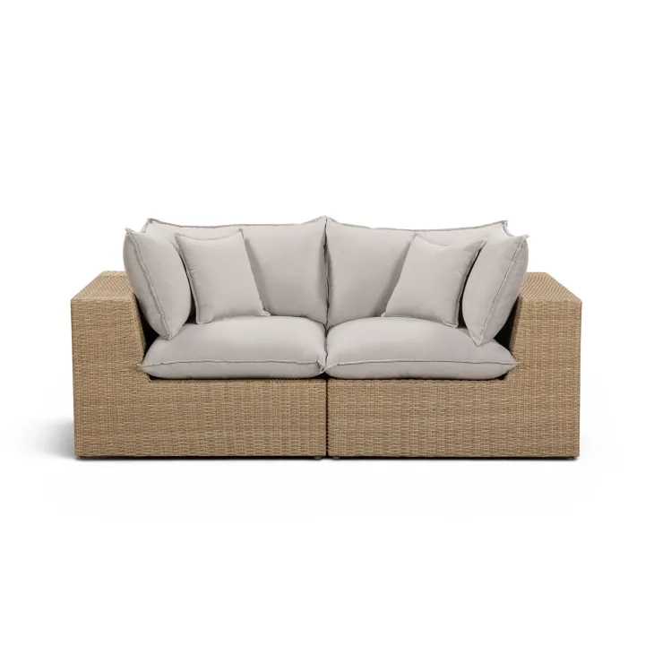 Cali Light Gray Fabric & Brown Wicker Modular Outdoor Loveseat