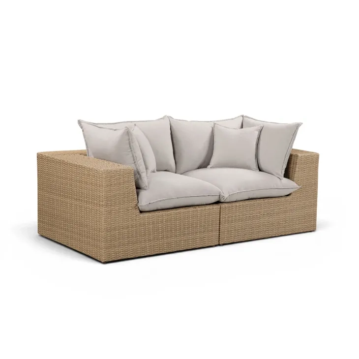 Cali Light Gray Fabric & Brown Wicker Modular Outdoor Loveseat
