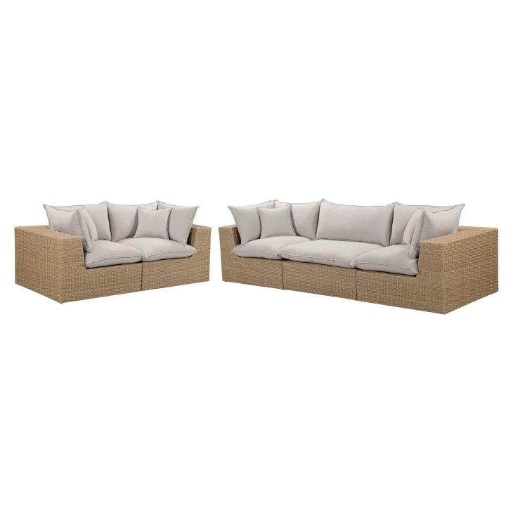 Cali Light Gray Fabric & Brown Wicker Modular Outdoor Conversation Set