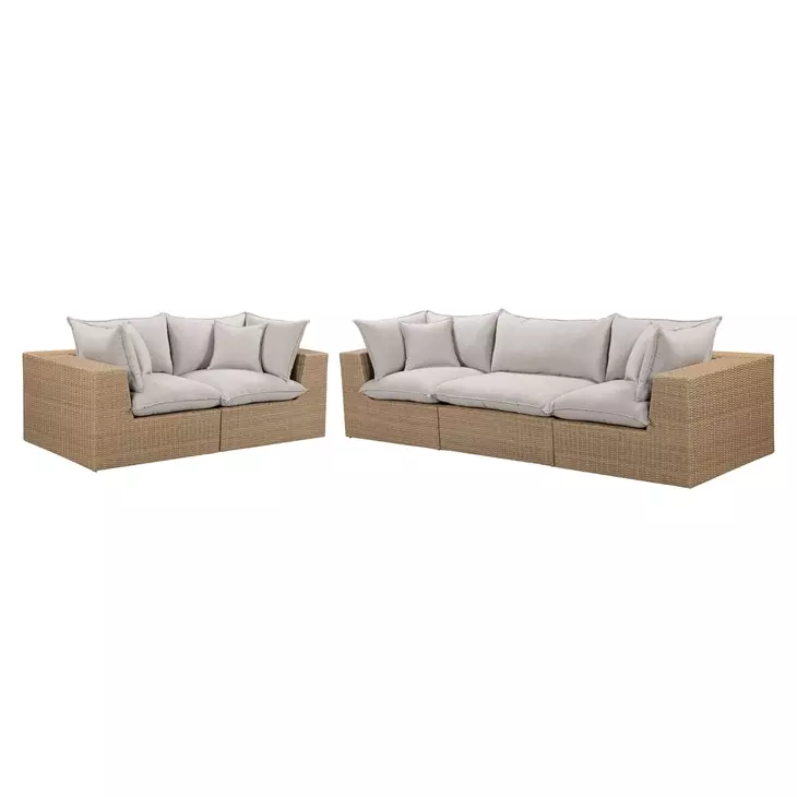 Cali Light Gray Fabric & Brown Wicker Modular Outdoor Conversation Set