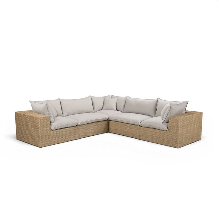 Cali Light Gray Fabric & Brown Wicker Modular Outdoor L-Sectional