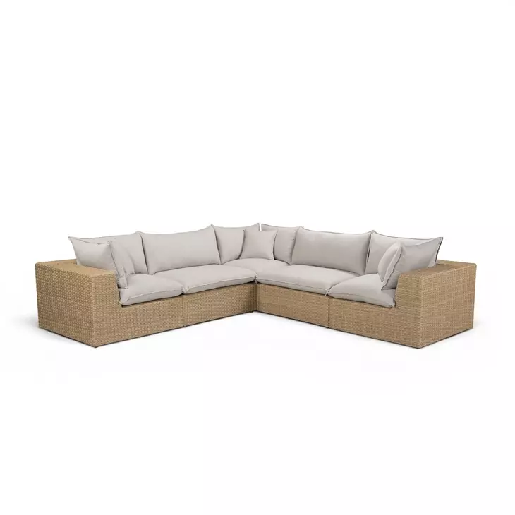 Cali Light Gray Fabric & Brown Wicker Modular Outdoor L-Sectional