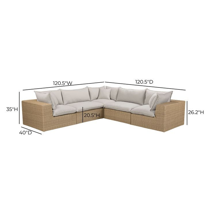 Cali Light Gray Fabric & Brown Wicker Modular Outdoor L-Sectional