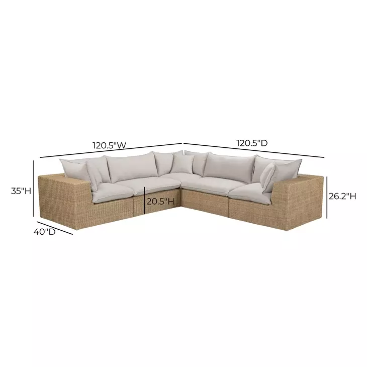 Cali Light Gray Fabric & Brown Wicker Modular Outdoor L-Sectional
