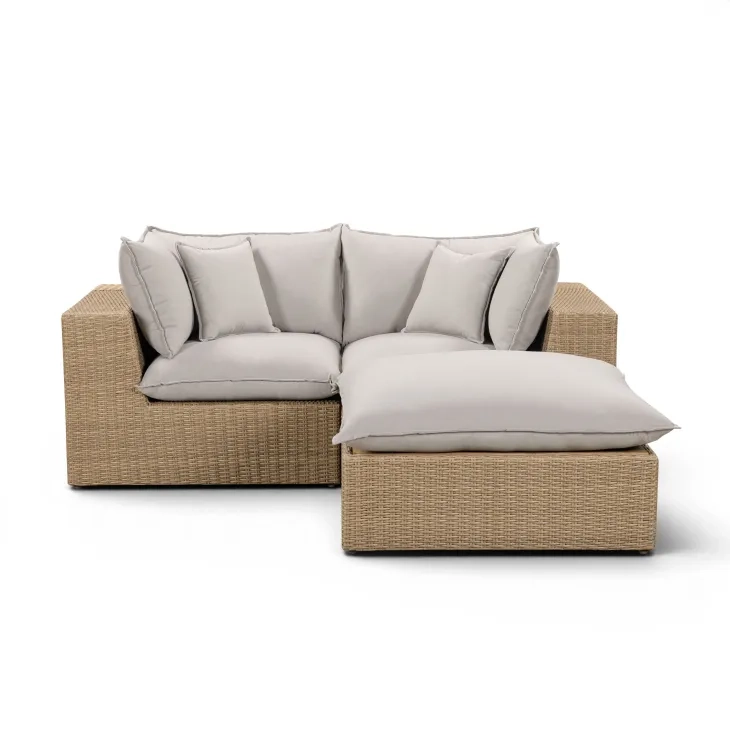Cali Light Gray Fabric & Brown Wicker Modular Outdoor Small Sectional