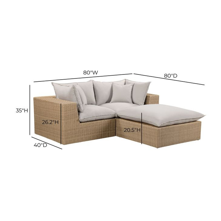 Cali Light Gray Fabric & Brown Wicker Modular Outdoor Small Sectional
