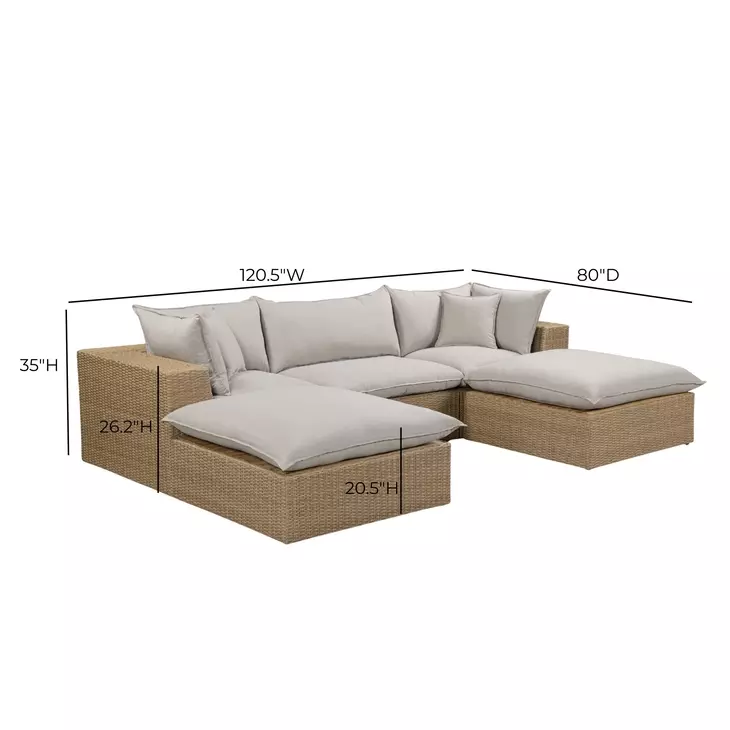 Cali Light Gray Fabric & Brown Wicker Modular Outdoor Small U-Chaise Sectional