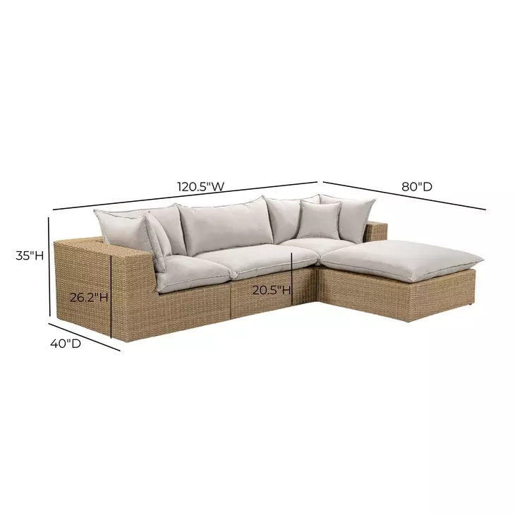 Cali Light Gray Fabric & Brown Wicker Outdoor Modular Sectional