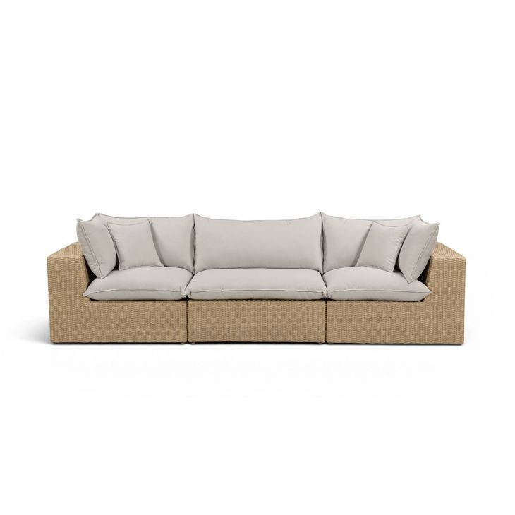 Cali Light Gray Fabric & Brown Wicker Modular Outdoor Conversation Set