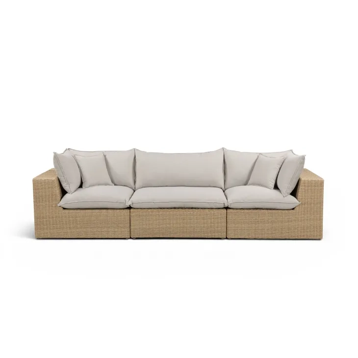 Cali Light Gray Fabric & Brown Wicker Modular Outdoor Sofa