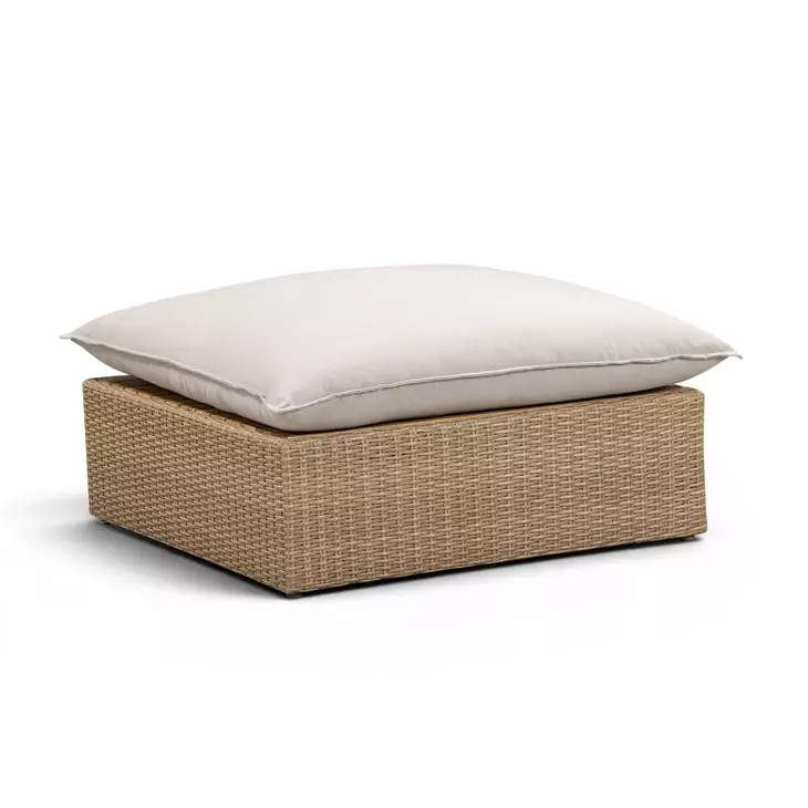 Cali Light Gray Performance Fabric & Brown Wicker Outdoor Ottoman