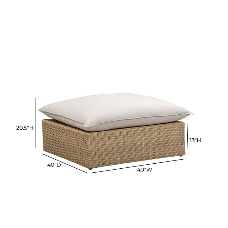 Cali Light Gray Performance Fabric & Brown Wicker Outdoor Ottoman