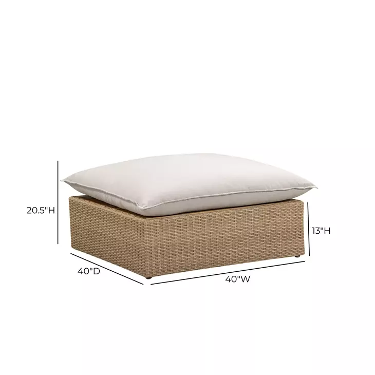Cali Light Gray Performance Fabric & Brown Wicker Outdoor Ottoman
