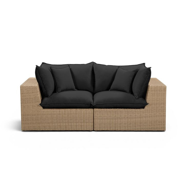 Cali Black Fabric & Brown Wicker Modular Outdoor Loveseat
