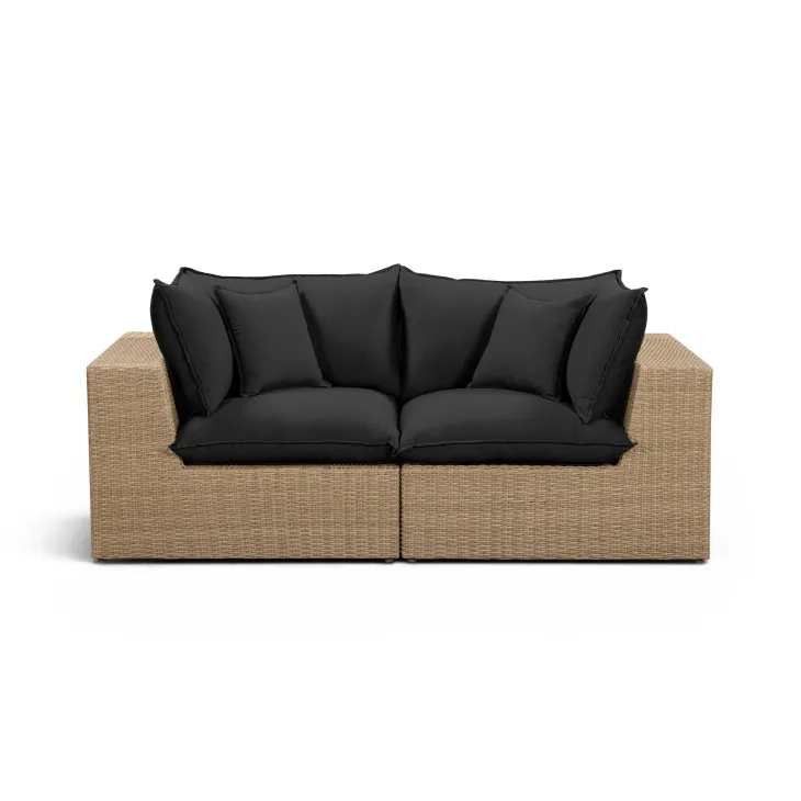 Cali Black Fabric & Brown Wicker Modular Outdoor Loveseat