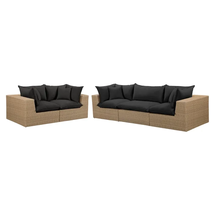 Cali Black Fabric & Brown Wicker Modular Outdoor Conversation Set