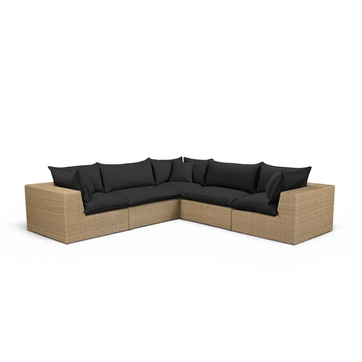 Cali Black Fabric & Brown Wicker Modular Outdoor L-Sectional