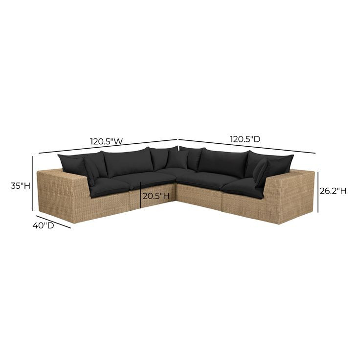 Cali Black Fabric & Brown Wicker Modular Outdoor L-Sectional
