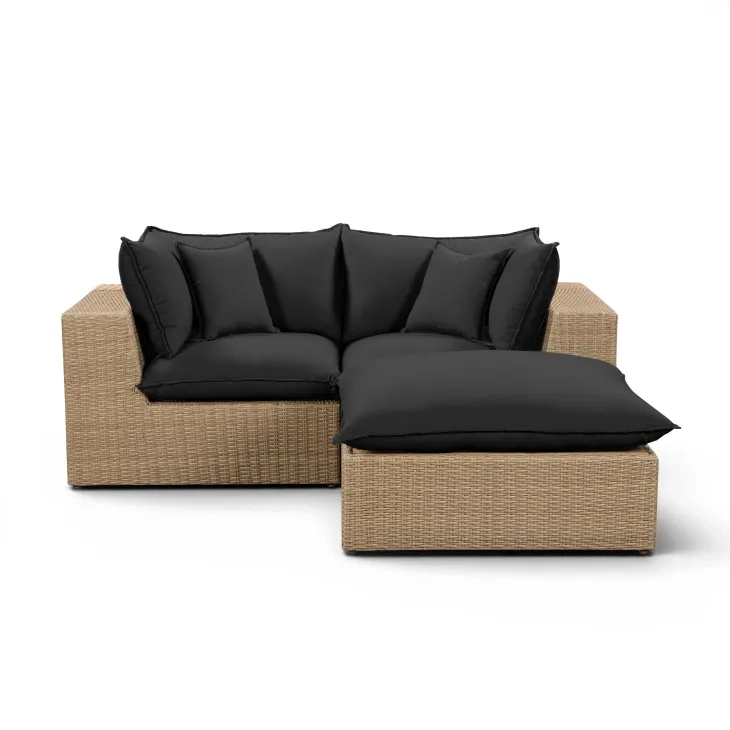 Cali Black Fabric & Brown Wicker Modular Outdoor Small Sectional