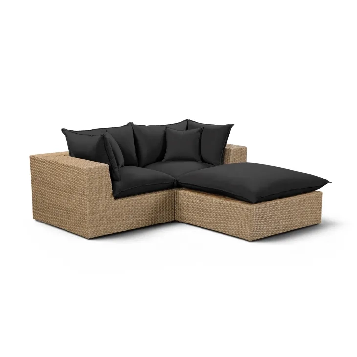 Cali Black Fabric & Brown Wicker Modular Outdoor Small Sectional