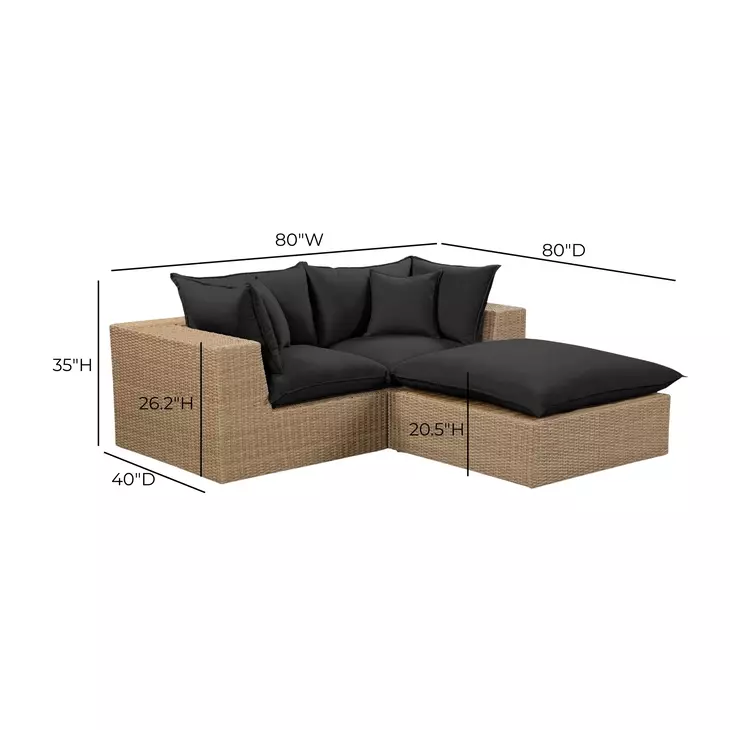 Cali Black Fabric & Brown Wicker Modular Outdoor Small Sectional