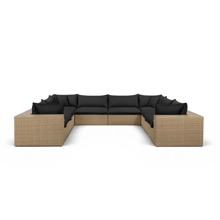 Cali Black Fabric & Brown Wicker Modular Outdoor U-Sectional