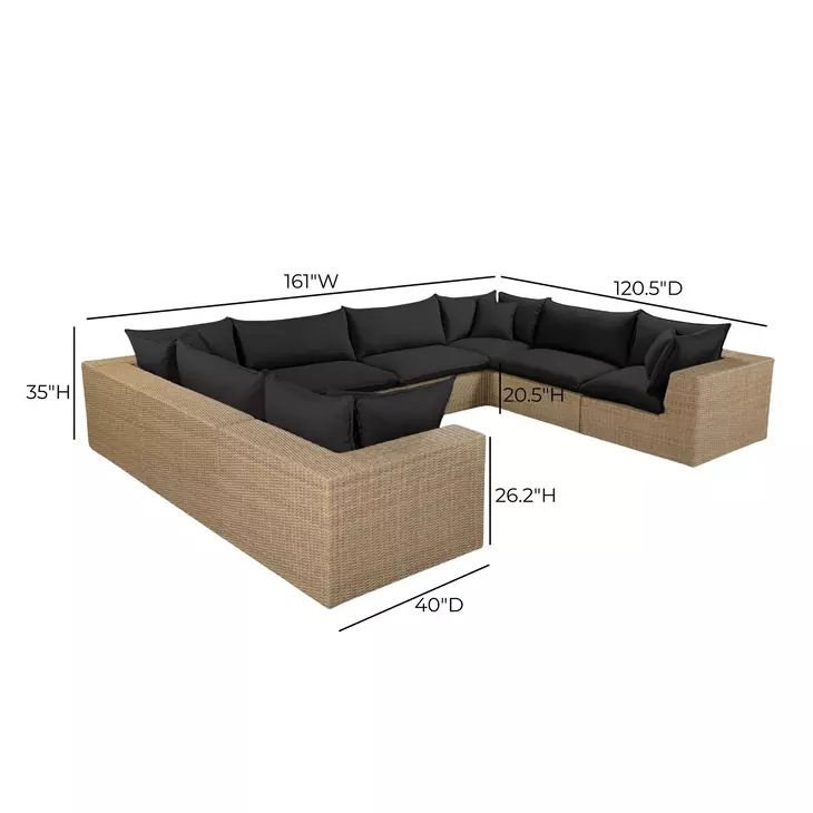 Cali Black Fabric & Brown Wicker Modular Outdoor U-Sectional