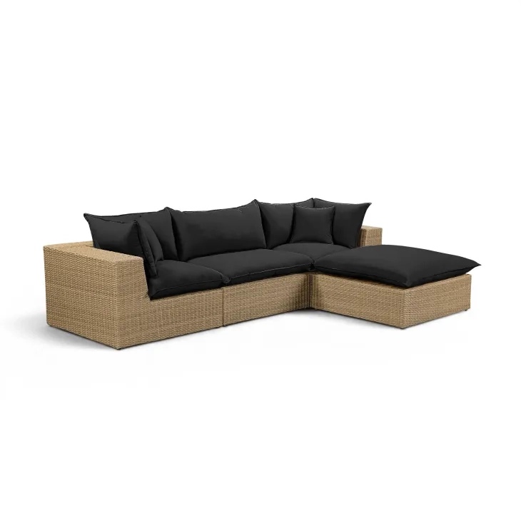 Cali Black Fabric & Brown Wicker Modular Outdoor Sectional
